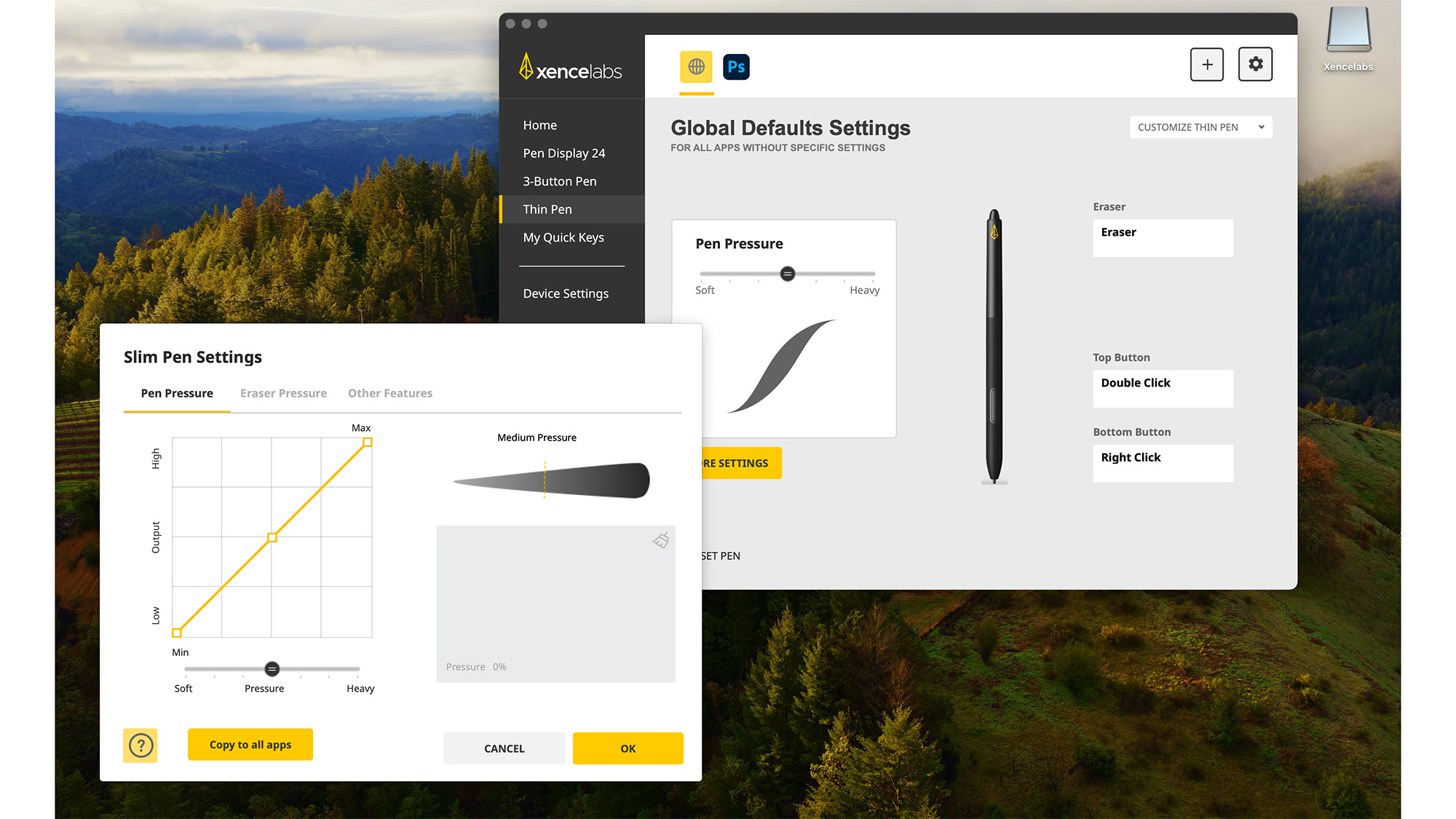 Screenshot of Xencelabs software customizing stylus