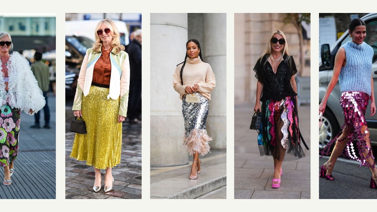 street style images of sequin skirts 2022