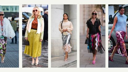 street style images of sequin skirts 2022