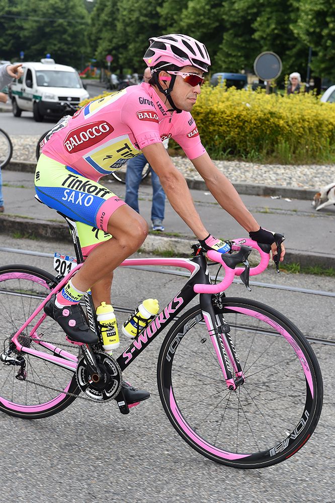 Alberto Contador rides along with the peloton
