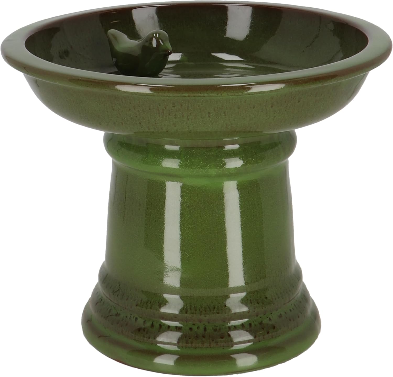 Esschert, SMALL CERAMIC BIRDBATH ON PEDESTAL GREEN