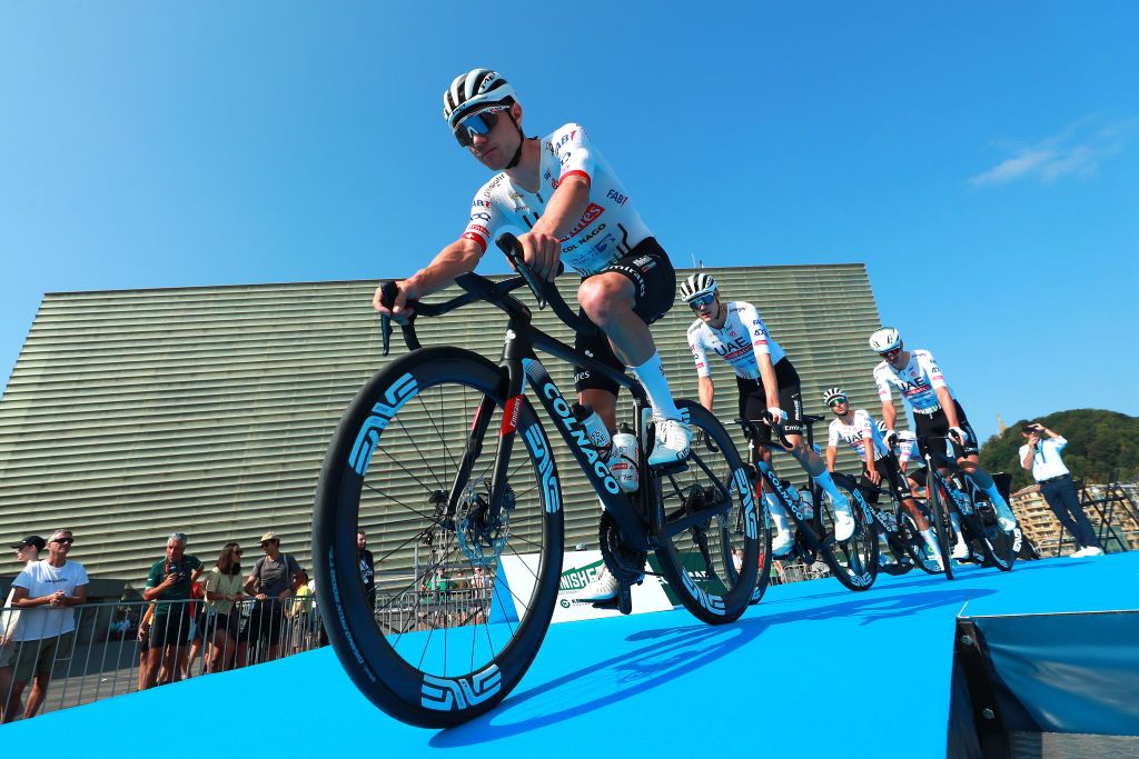 SAN SEBASTIAN SPAIN AUGUST 10 Marc Hirschi of Switzerland and UAE Team Emirates prior to the 44th Donostia San Sebastian Klasikoa 2024 a 236km one day race from San Sebastian to San Sebastian UCIWT on August 10 2024 in San Sebastian Spain Photo by Gonzalo Arroyo MorenoGetty Images