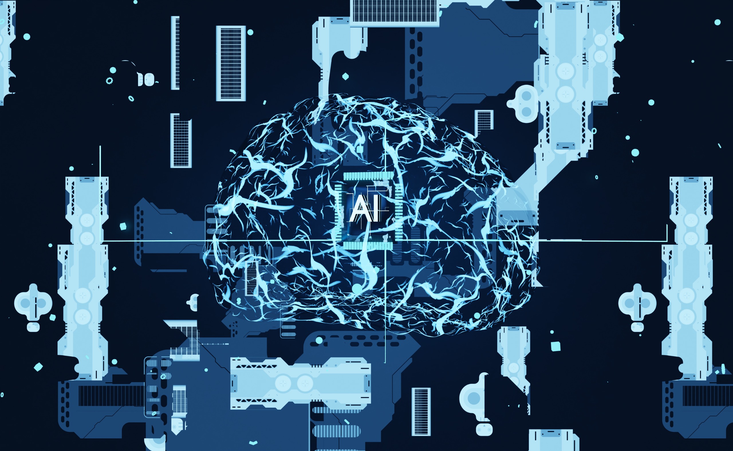 Visualization of neural network structure of algorithms layered to replicate human brain.