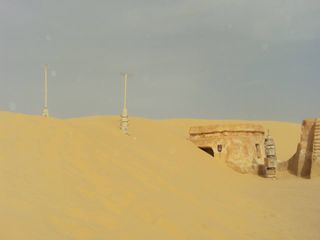 The same view in 2013, when a sand dune covered these buildings in the "Mos Espa" set used in "Star Wars Episode I: The Phantom Menace."