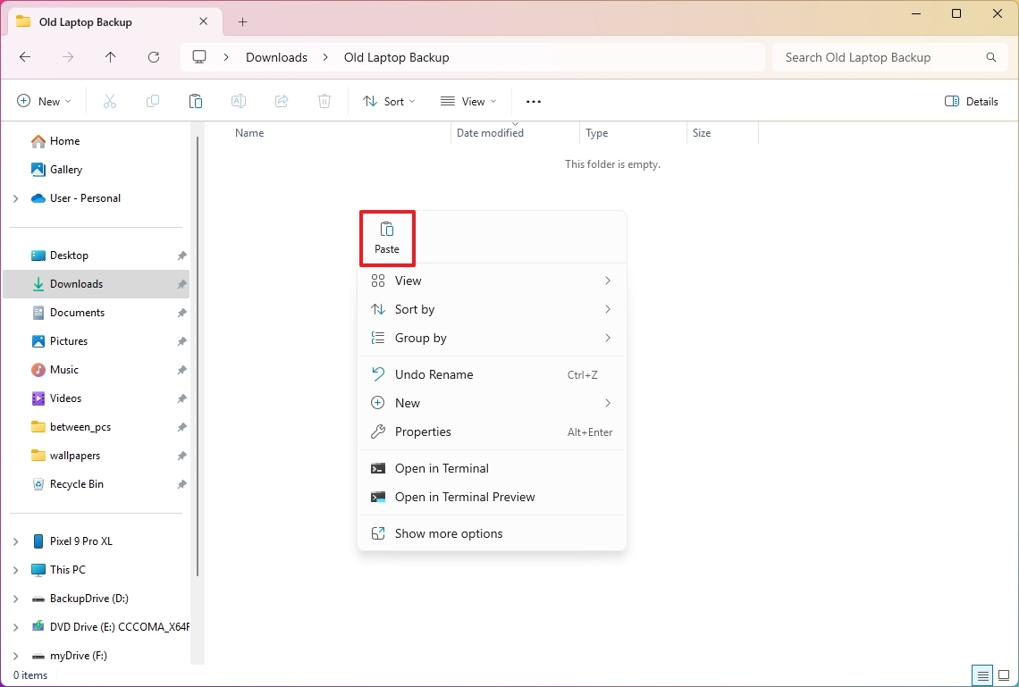 Copy files from old to new PC