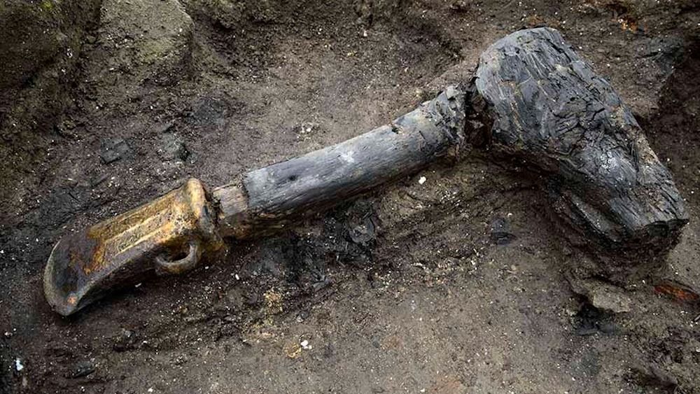 A prehistoric ax found at a Bronze Age site