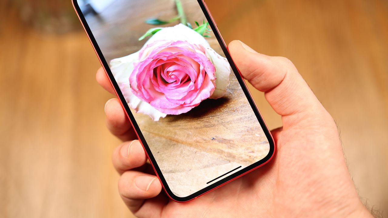 A photo of the iPhone 14 in red