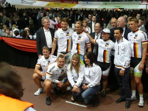 Officials, riders and sponsors at the presentation of the first riders for the German Olympic team