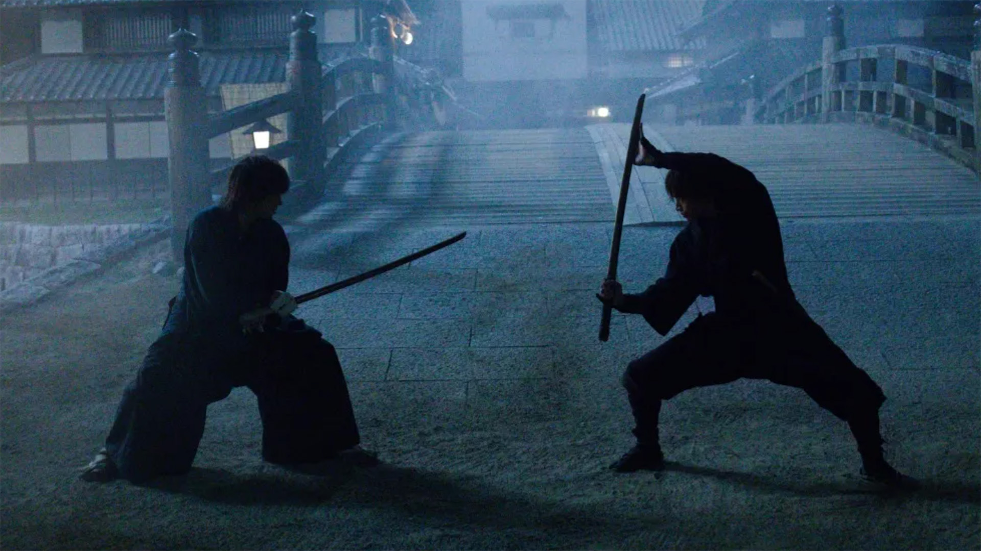 Two samurai face off in Song of the Samurai.