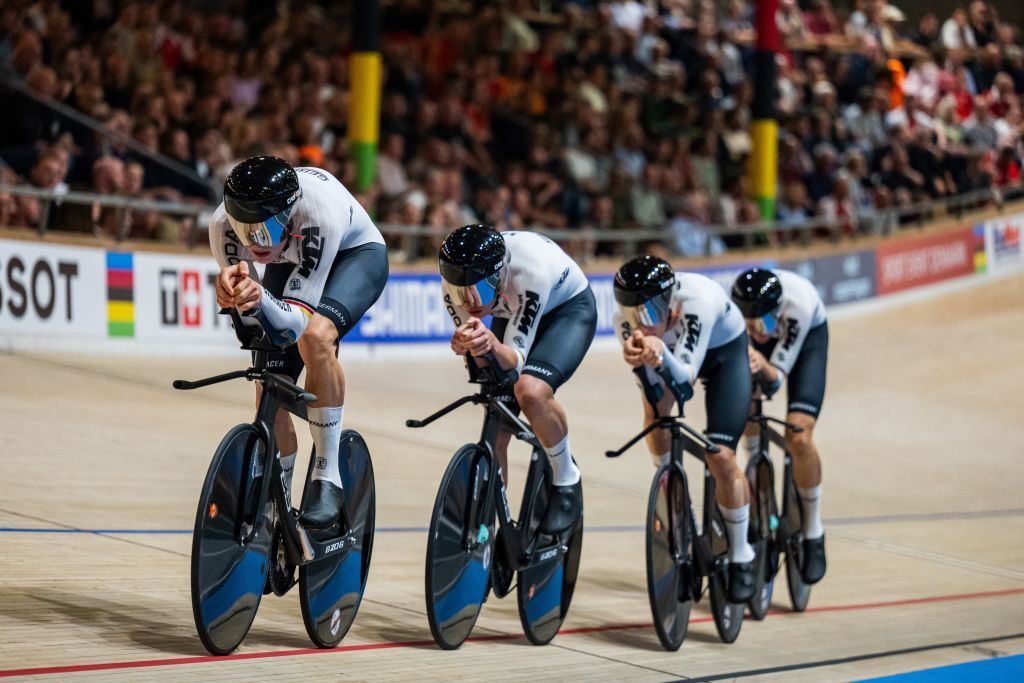 2024 Track World Championships: the German men&#039;s team pursuit squad in action