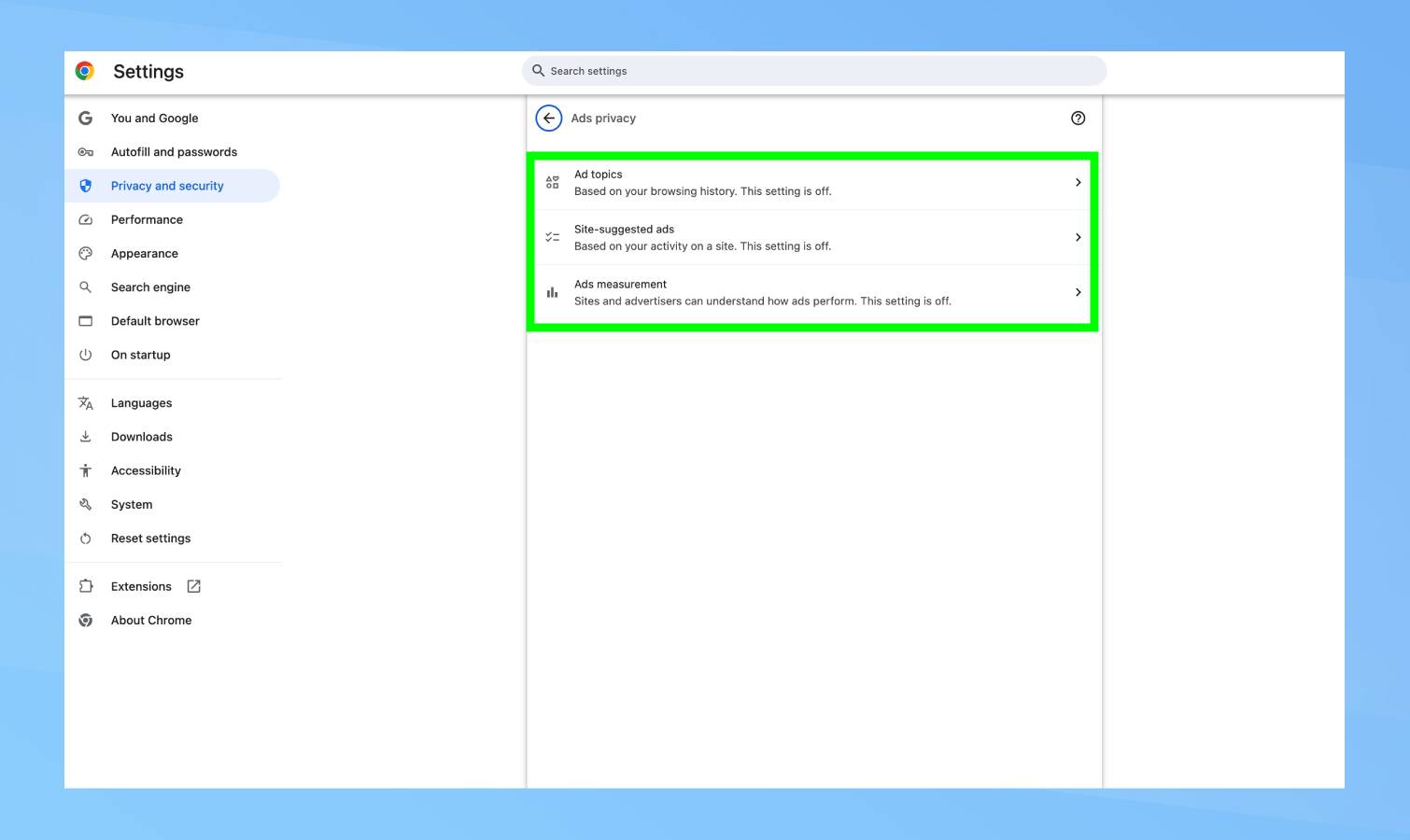 همه تنظیمات تبلیغات در Chrome خاموش شد