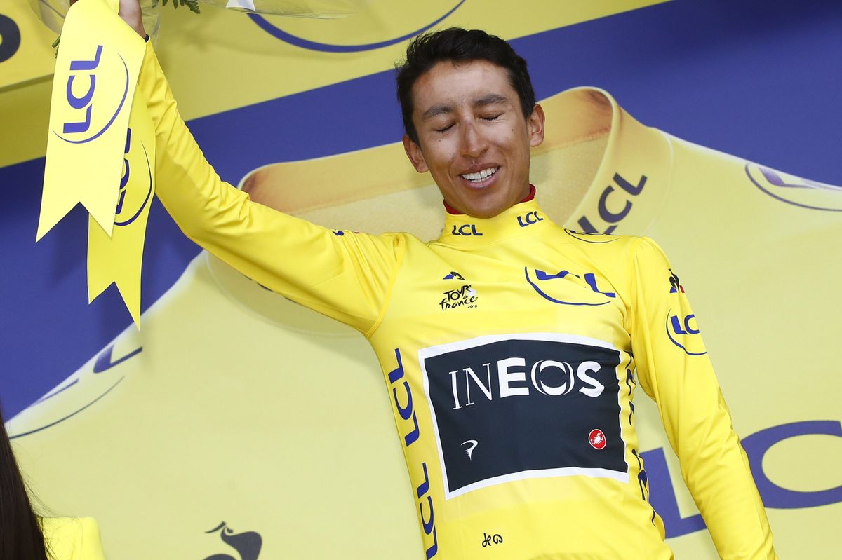 The emotions of taking the yellow jersey hit Egan Bernal (Team Ineos)