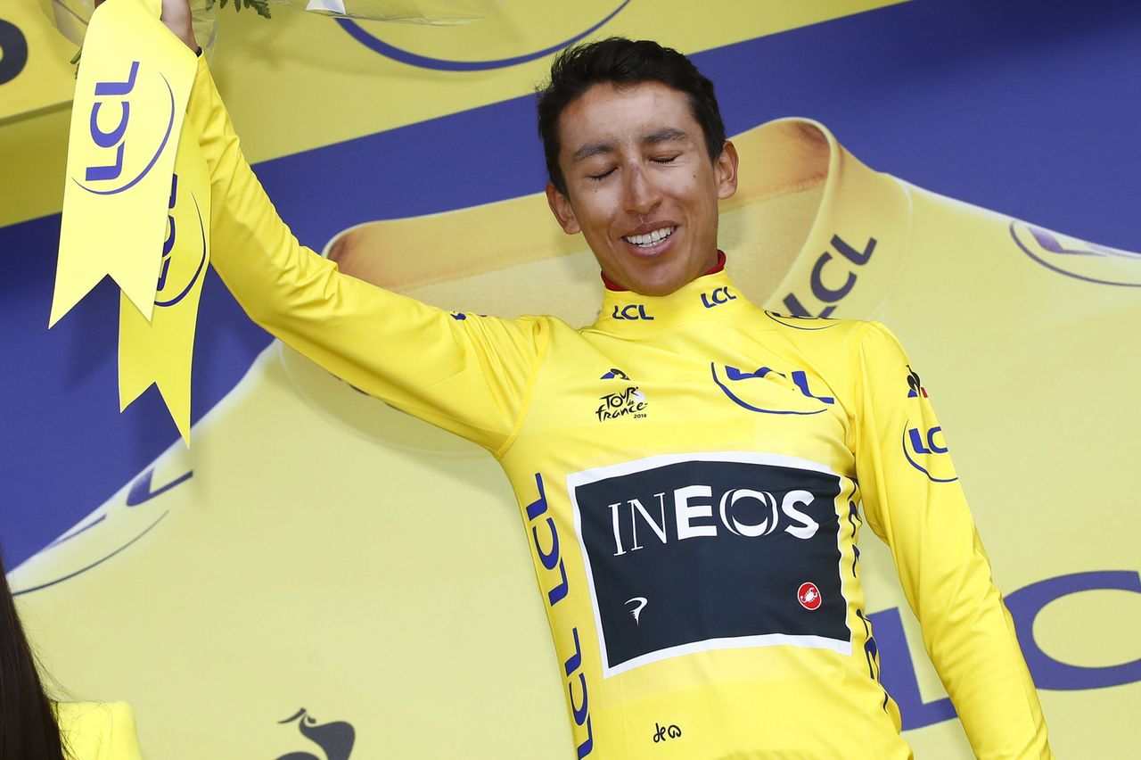 The emotions of taking the yellow jersey hit Egan Bernal (Team Ineos)