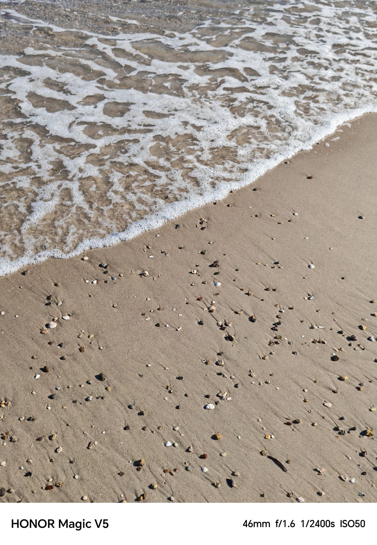 Shells and stones washed up on a beach by a wave