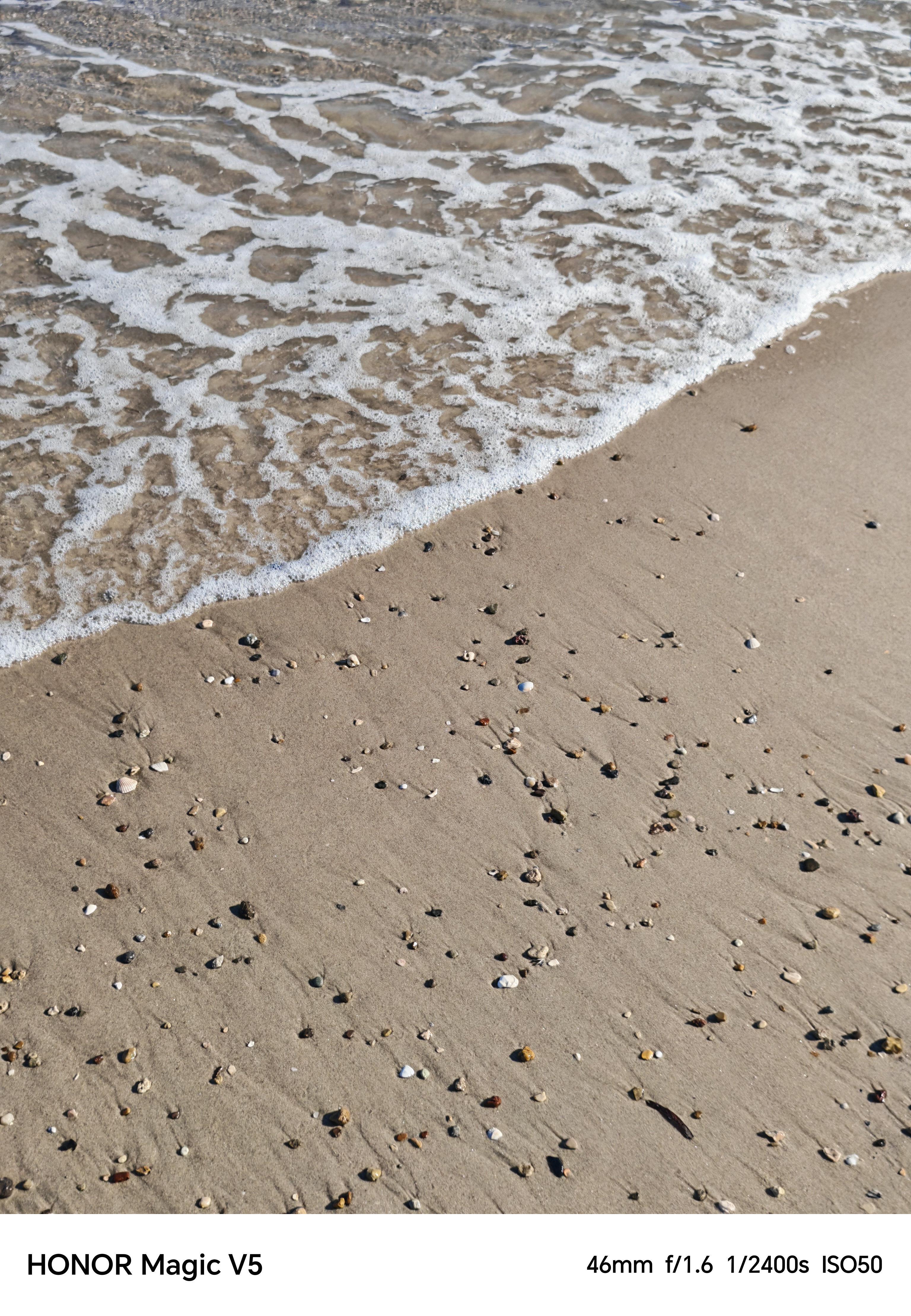 Shells and stones washed up on a beach by a wave
