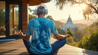 a person wearing headphones and meditating