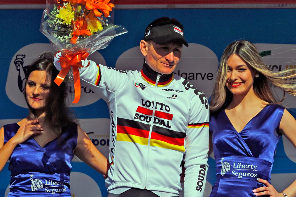 Andre Greipel (Lotto Soudal) on the podium in Algarve
