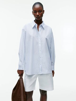 Relaxed Cotton Shirt - White/blue - Arket Gb