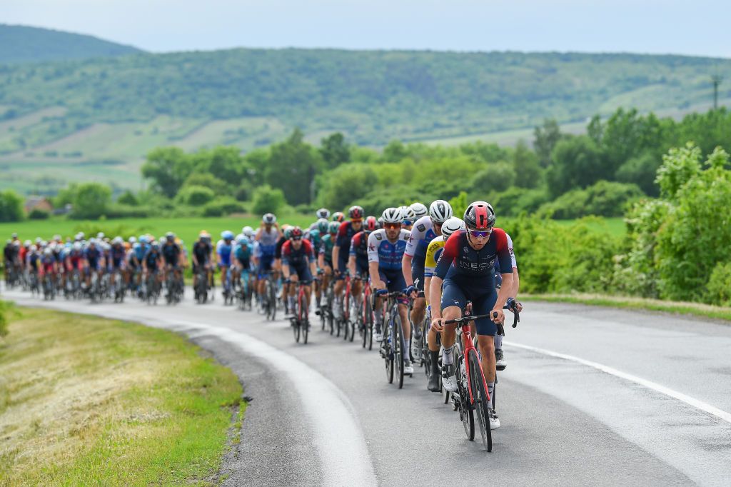 NYIREGYHAZA HUNGARY MAY 13 Kim Heiduk of Germany and Team INEOS Grenadiers leads the peloton during the 43rd Tour de Hongrie 2022 Stage 3 a 154km stage from Sarospatak to Nyiregyhaza tourdehongrie on May 13 2022 in Nyiregyhaza Hungary Photo by Dario BelingheriGetty Images