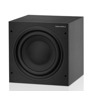 A black B&W ASW610 subwoofer on a white background