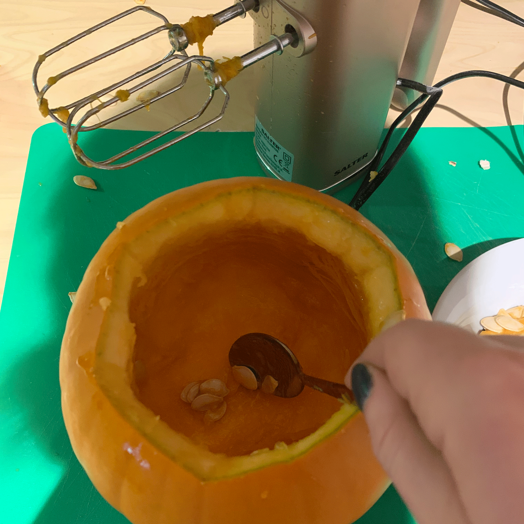 Pumpkin with metal spoon