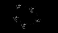 A digital image with a black background and white symbols that resemble molecules