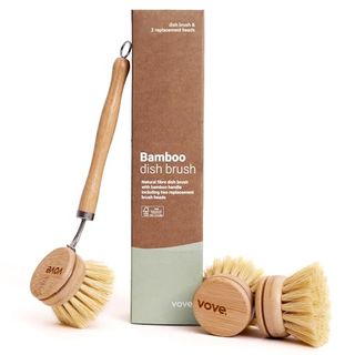 Vove | Bamboo Dish Brush | Long Lasting Brush With 3 Replacement Heads 