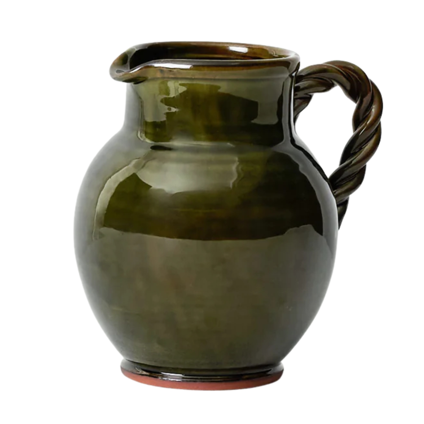 Poterie Barbotine, Poterie Barbotine Twisted Handled Pitcher | Bottle Green