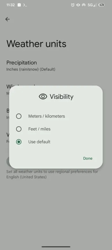 Pixel Weather measurement unit adjustment