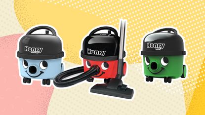 Image of three of the best Henry vacuums on a graphic background