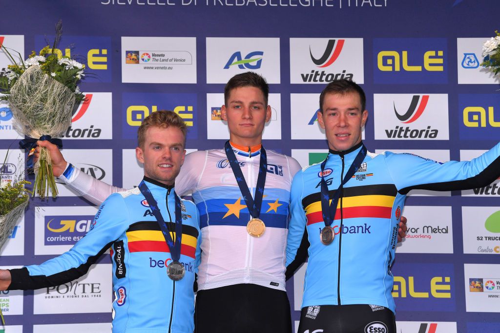 The podium finishers celebrate together