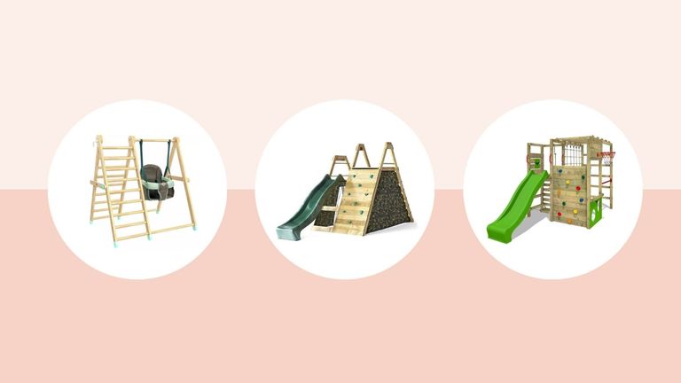Best climbing frames pink graphic with Plum Climbing Pyramid Wooden Play Centre, FATMOOSE Wooden Climbing Frame and TP Active-Tots Wooden Climb and Swing Frame