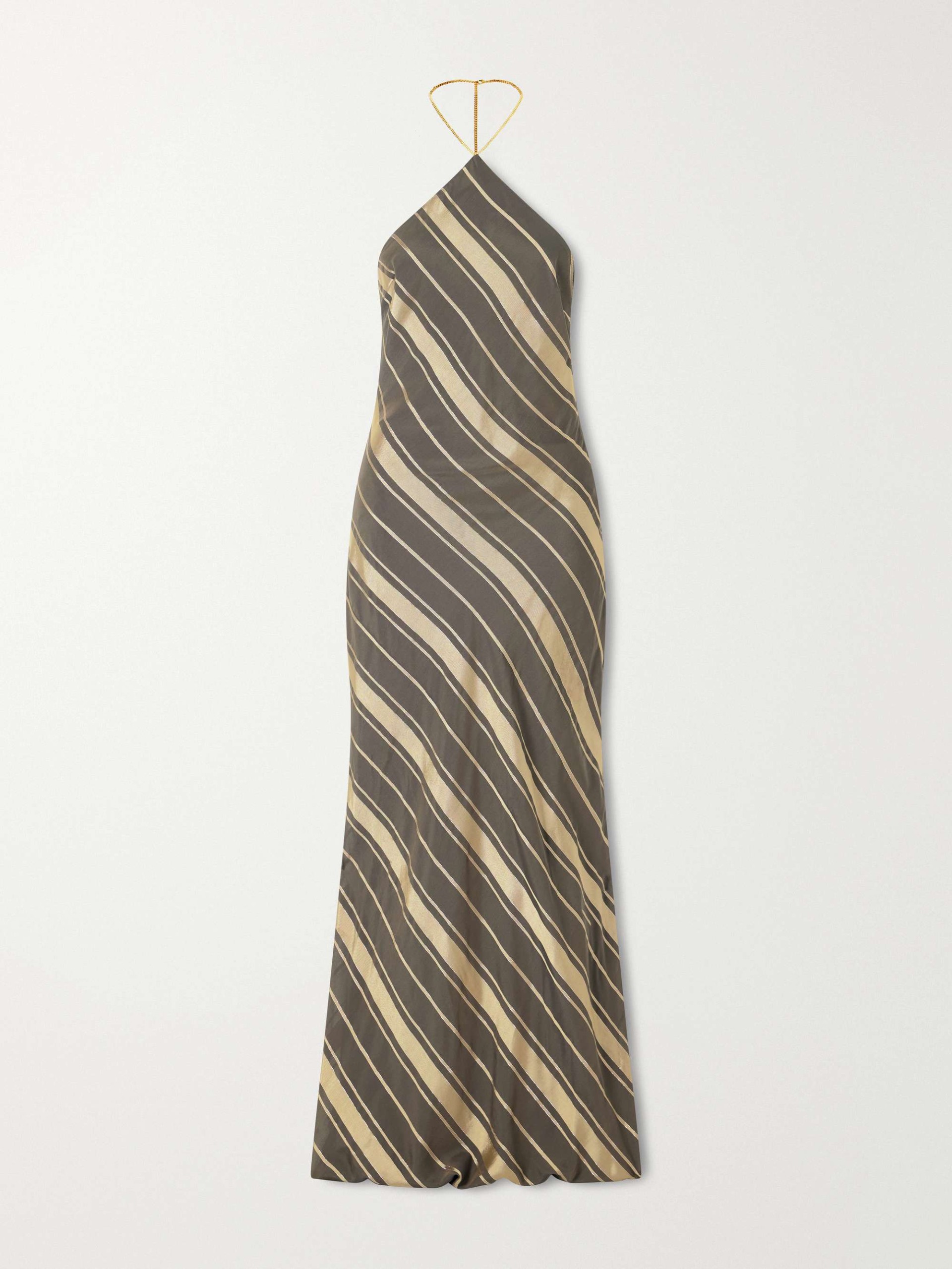 Striped Silk-Blend Halter Neck Maxi Dress