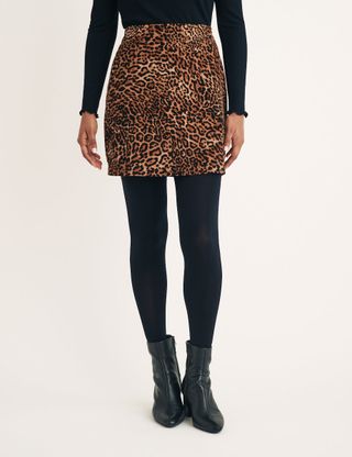 Leopard Print Cord Mini Skirt