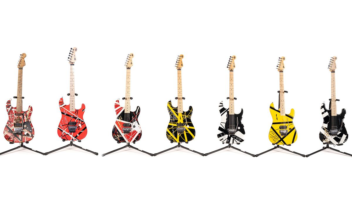 Six Of Eddie Van Halen S Stage Played Charvel Evh Art Series Guitars And A Masterbuilt