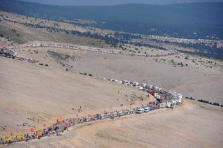 The 'moon like' upper slopes of Mont Ventoux is packed with camper vans