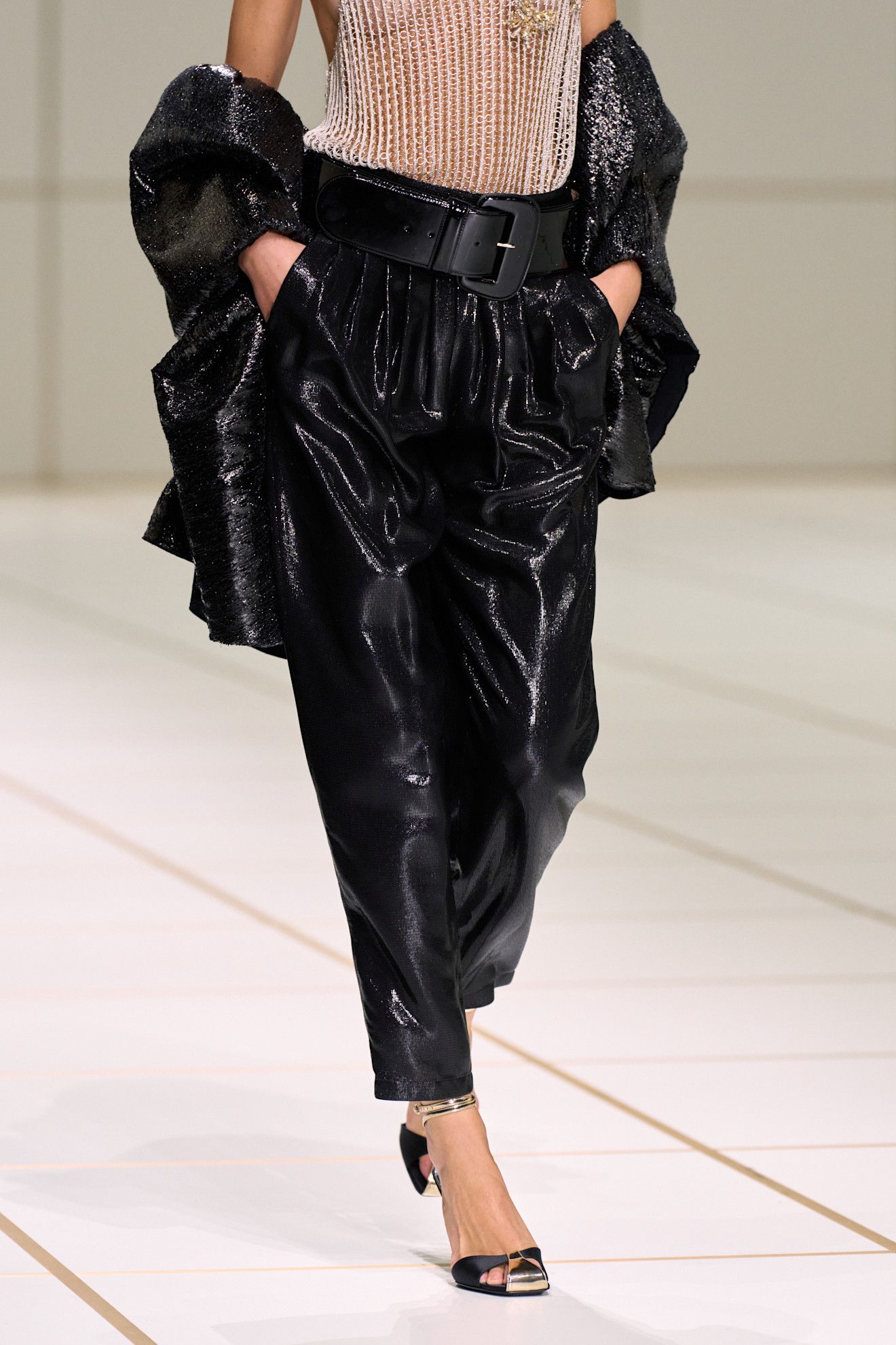 detail shot of the shoes at giorgio armani s/s 27 show.