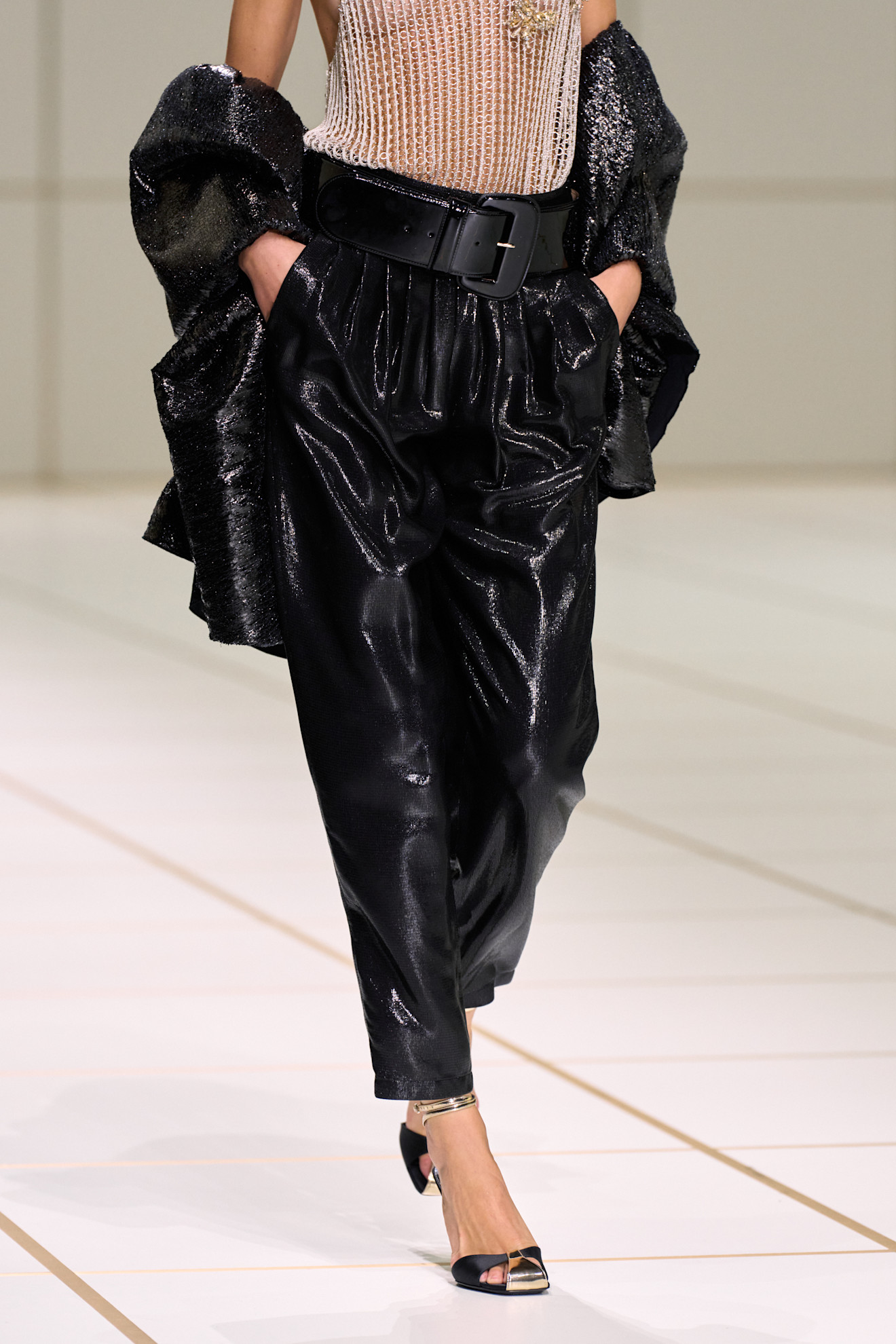 detail shot of the shoes at giorgio armani s/s 27 show.