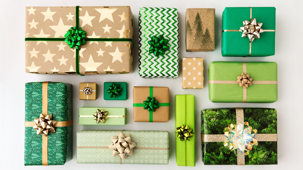 Christmas presents on a white table