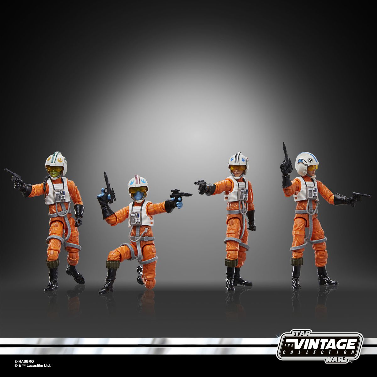 Star Wars The Vintage Collection action figures on a gray background, with a logo along the bottom of the image