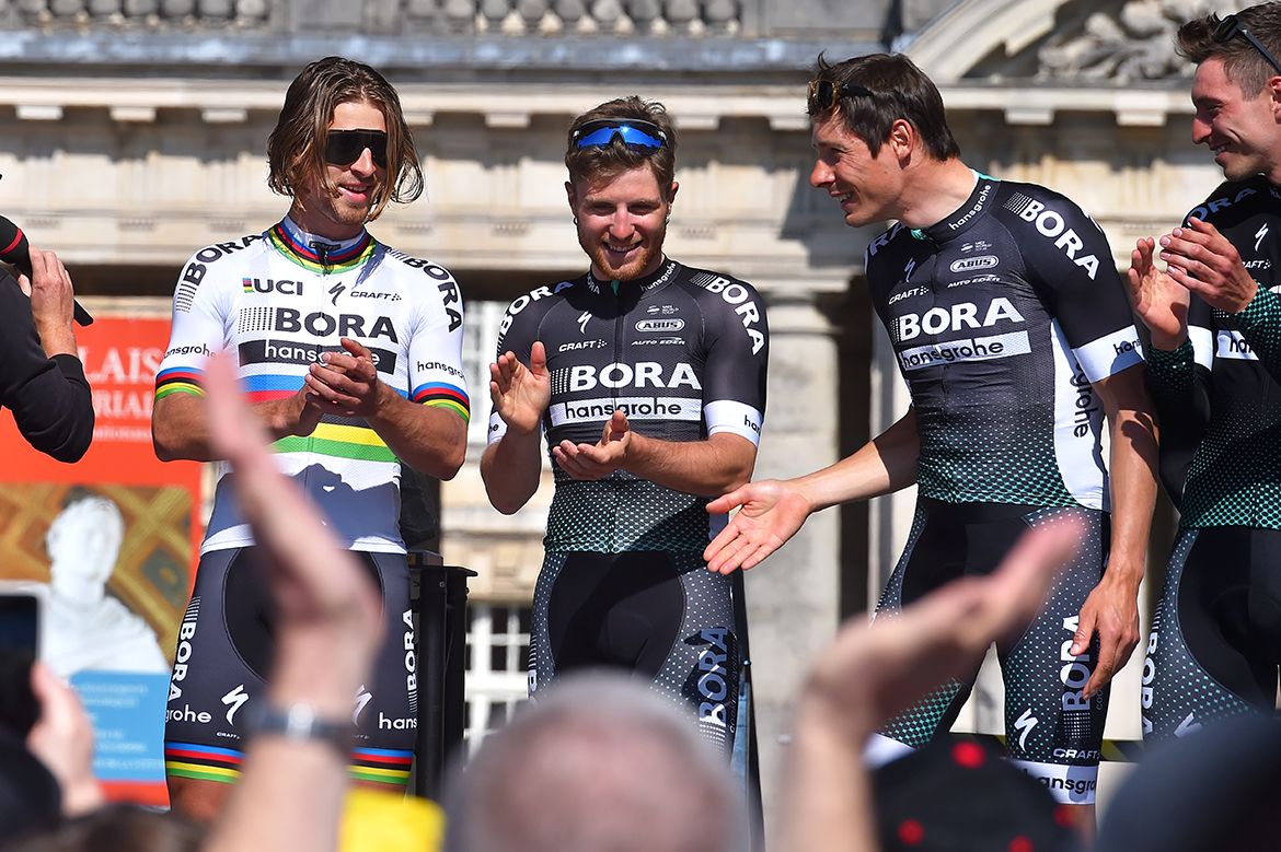 Peter Sagan and Bora-Hansgrohe at the Paris-Roubaix team presentation in Compi&egrave;gne