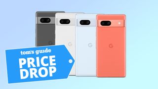 Google Pixel 7a phones shown in four colors