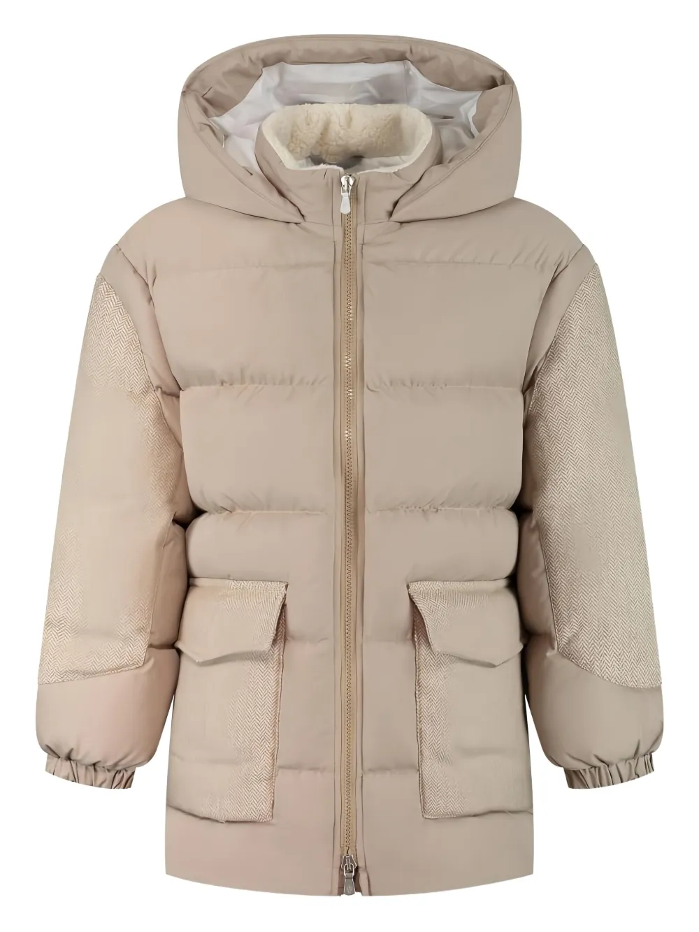 Eleventy Kids Herringbone-Panel Puffer Coat | 8 Yrs