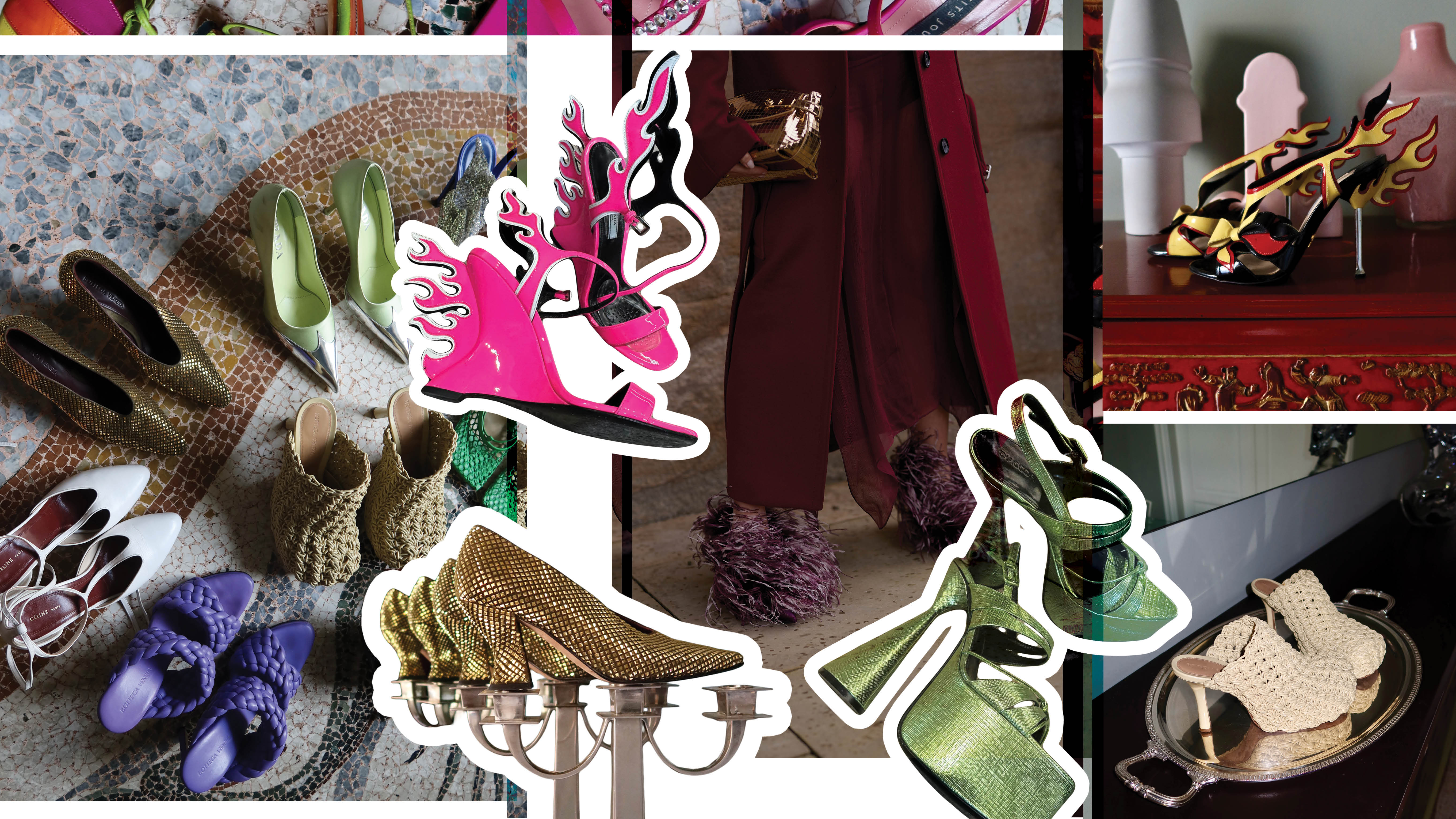 a collage of designer shoes