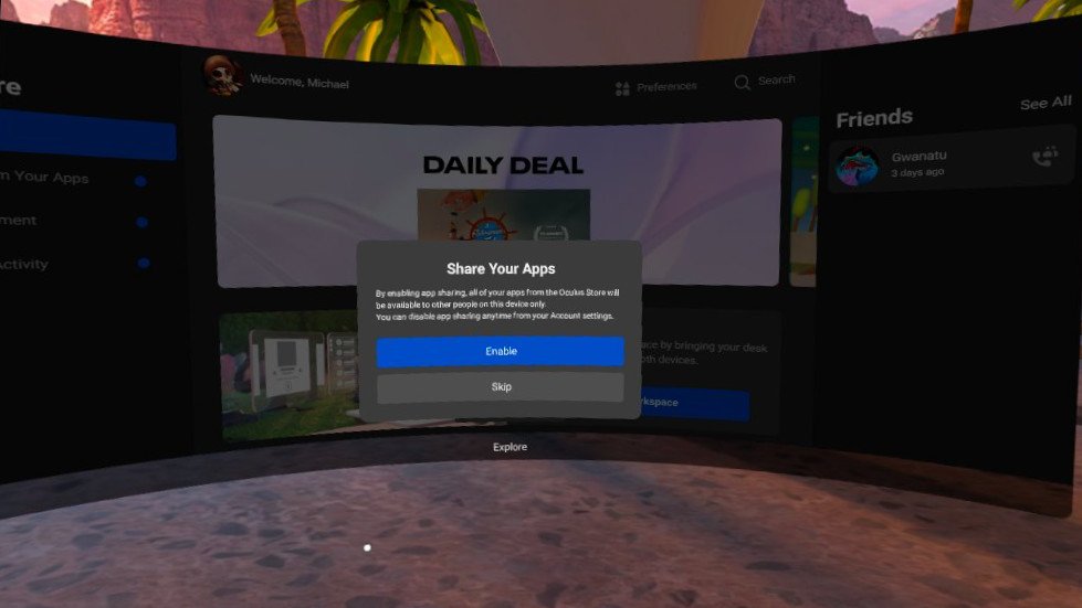 Screenshot showing the App Sharing menu option