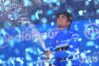 Mikel Landa celebrates his king of the mountains title after the Giro d'Italia's final stage