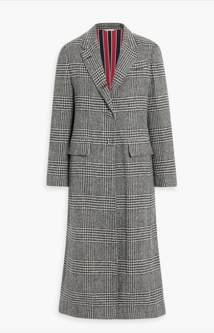 a gray checked coat