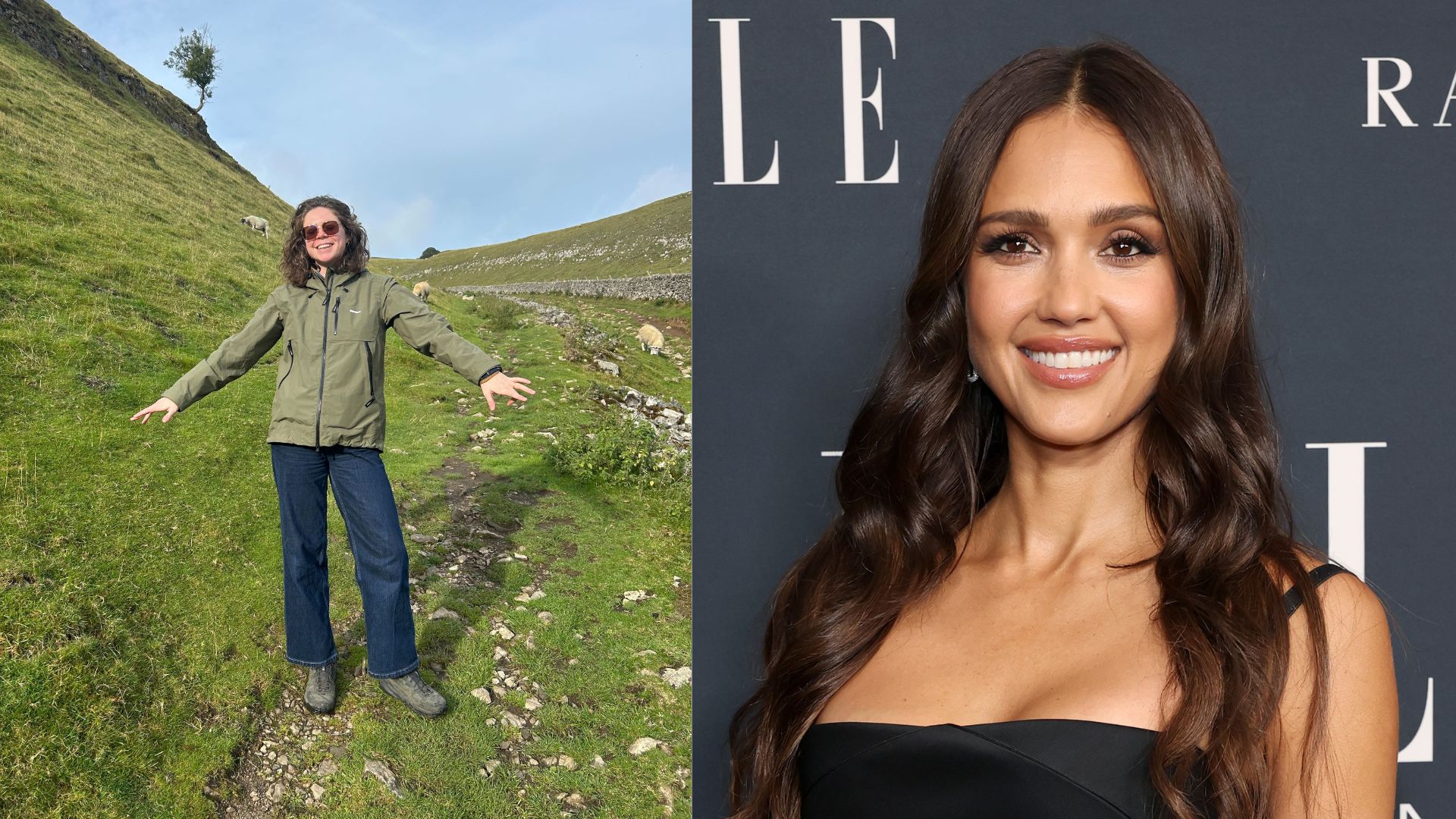 Grace Walsh wearing Hoka Anacapa hiking boots next to Jessica Alba 