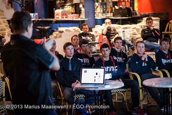 Team BMC gets lectured at an early season training camp
