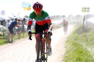 Elisa Longo Borghini (Trek-Segafredo) taking off on the cobbles of Paris-Roubaix in 2023